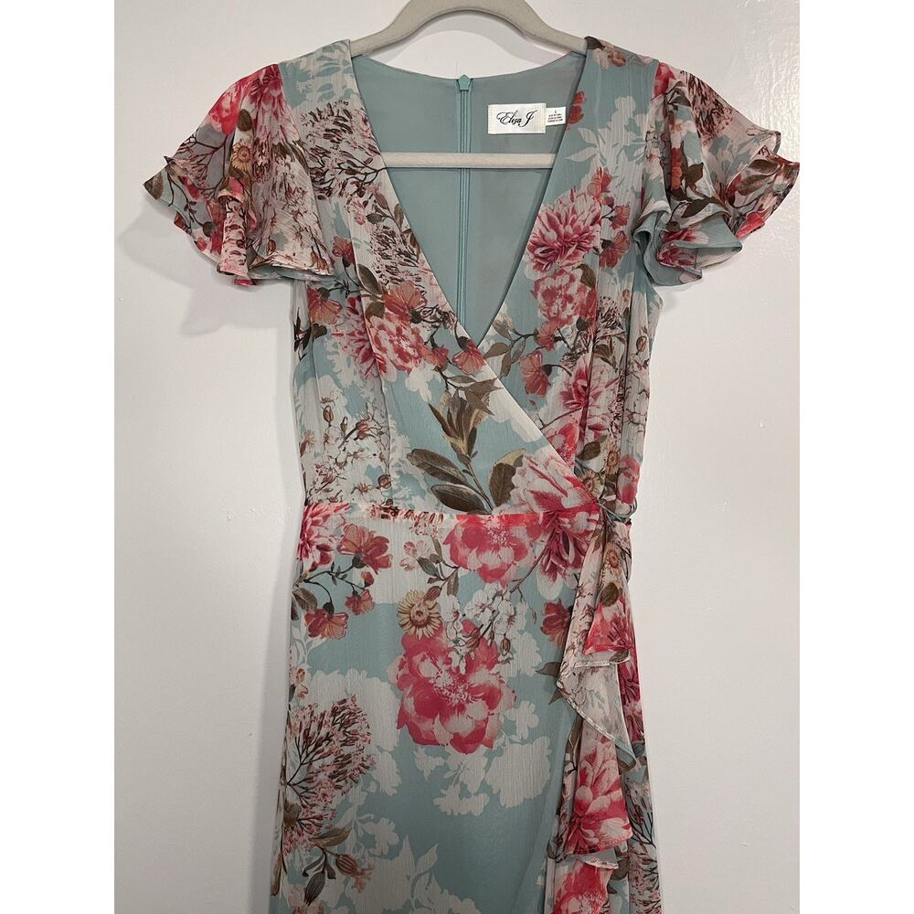 Eliza J Wrap Dress Floral Maxi Ruffle Flutter Whimsical Size 2